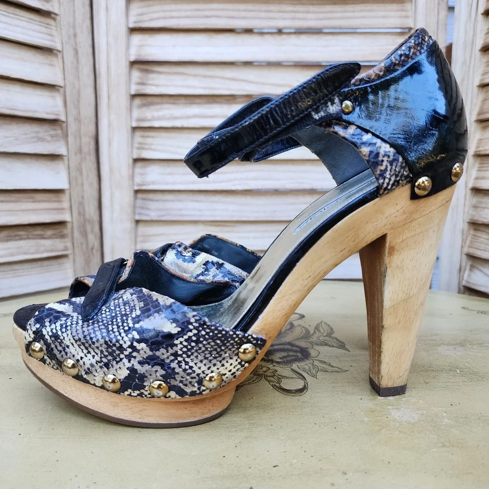 Via Spiga Sz 9.5M Black Snakeskin Leather 5